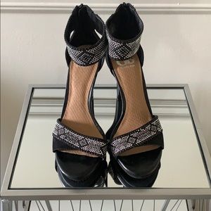 Black stud suede strapped heels